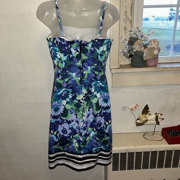 New York & Co. Stretch Blue White Floral Minidress Size 8 Spaghetti Or Strapless - Picture 3 of 5